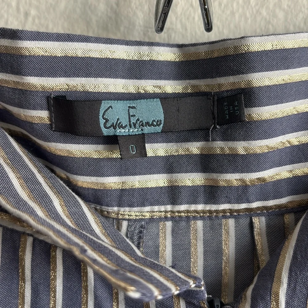 Anthropologie Eva Franco Blue White and Gold Striped Wide Leg Pants Size 0 - Picture 2 of 8